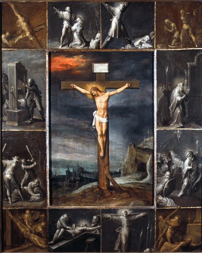 El Cristo crucificado enmarcado con escenas de martirio de los apóstoles de Frans II the Younger Francken