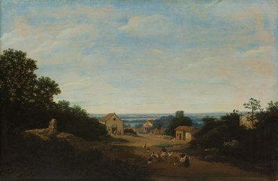 Paisaje brasileño con el pueblo de Igaraçú. A la izquierda la iglesia de los Santos Cosme y Damián de Frans Post