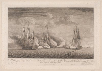 La fragata Lougen atacada cerca de St. Thomas, 3 de marzo de 1801 de Frans Martin Dodt