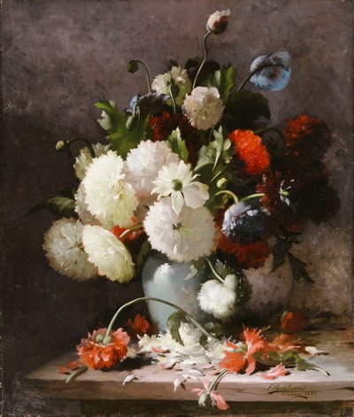 Peonías en un borde de piedra de Frans Mortelmans