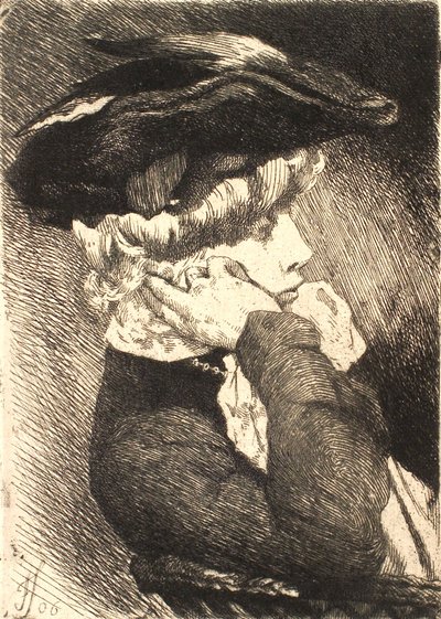 Retrato de una joven sentada con sombrero, perfil agudo de Frans Schwartz