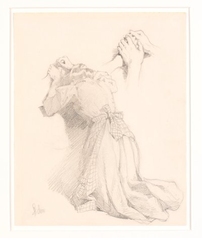 Una hoja con cinco bocetos a lápiz. Figuras femeninas. Estudio de manos. de Frans Schwartz