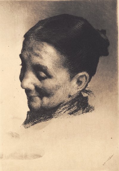 Cabeza de una anciana con la mirada hacia abajo, mirando a la izquierda de Frans Schwartz