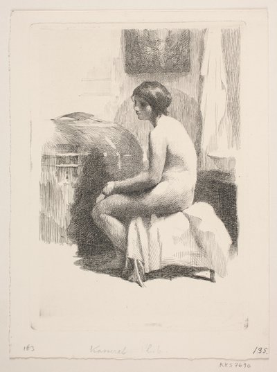Modelo femenina desnuda, sentada en una habitación de Frans Schwartz