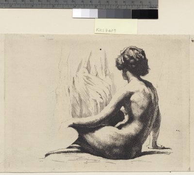 Modelo femenina desnuda sentada en el suelo de Frans Schwartz