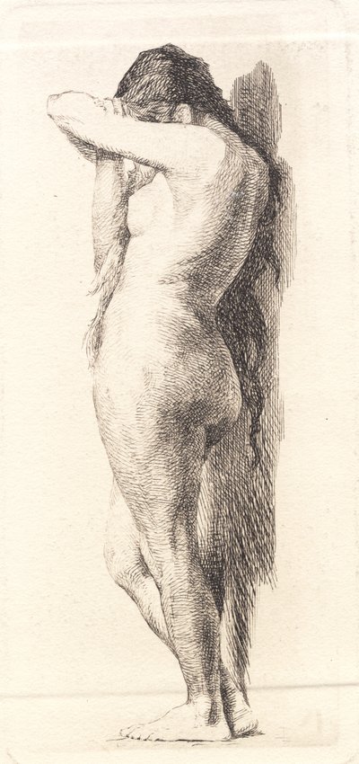 Mujer desnuda de pie, ocultando el rostro de Frans Schwartz