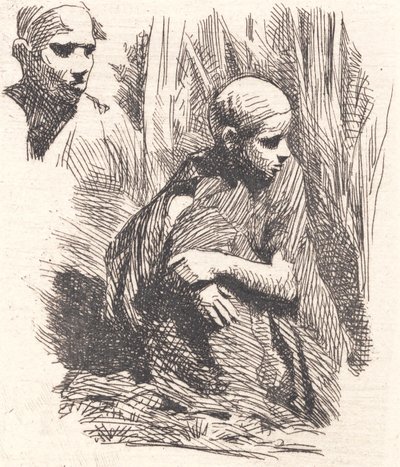 Oriental sentado. En la esquina una cabeza de Frans Schwartz