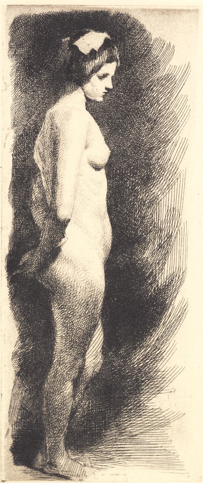 Modelo femenina desnuda de pie de perfil a la derecha de Frans Schwartz