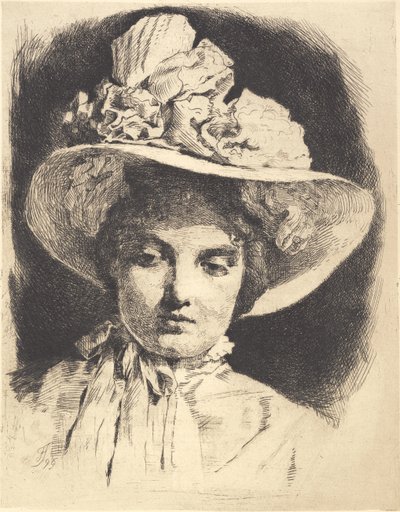 Joven chica, de frente, con sombrero de ala ancha de Frans Schwartz