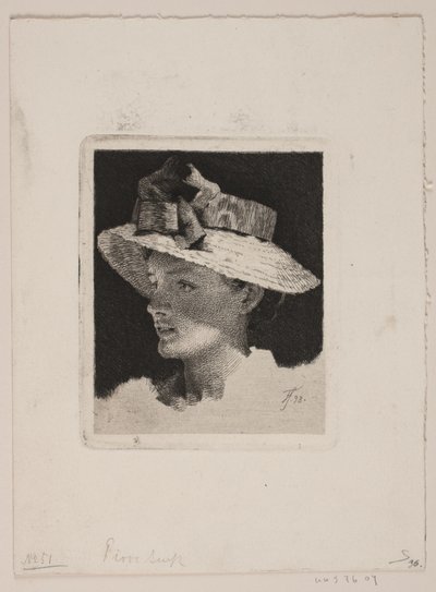 Joven con sombrero de paja, perfil hacia la izquierda de Frans Schwartz