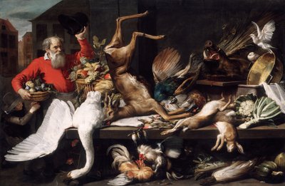 Bodegón con caza muerta, frutas y verduras en un mercado de Frans Snyders