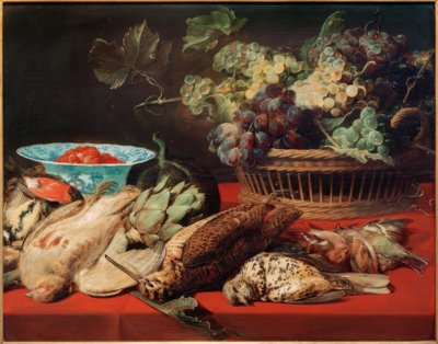 Naturaleza muerta – Cesta con uvas, pájaros y fresas de Frans Snyders