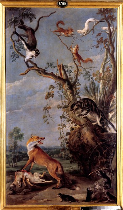 El gato y el zorro. Ilustración de la fábula de Jean de la Fontaine de Frans Snyders