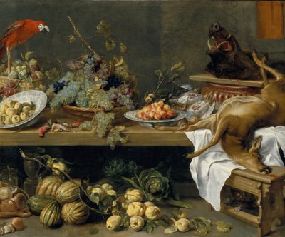 Naturaleza muerta con frutas, verduras y caza muerta, 1635 de Frans Snyders or Snijders