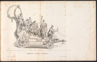 Primera carroza en la procesión de San Rumbold, 1825 Primer Prael-waegen (título sobre objeto) de Frans Vervloet