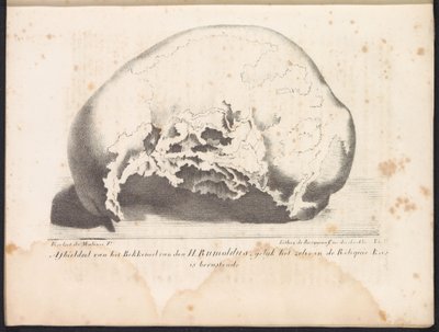 Calavera de San Rumbold, 1825 Representación de la pelvis de San Rumoldo tal como está en la Reliquie-Kas renunció (título sobre el objeto) de Frans Vervloet