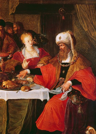 Herodes y Herodías en el banquete de Herodes (detalle) de Frans the Elder Francken