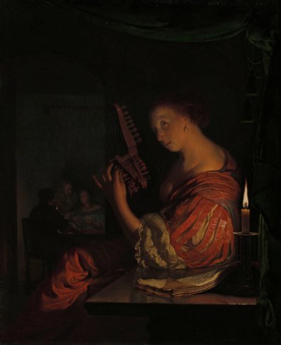 Mujer afinando un teorbe de Frans van Mieris (I)