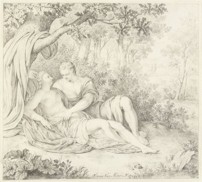 amor, pareja, debajo, árbol de Frans van Mieris (II)