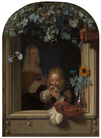 Un niño soplando burbujas, 1663 de Frans van Mieris