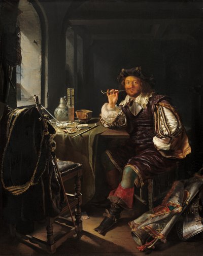 Un Soldado Fumando una Pipa, c. 1657-1658 de Frans van Mieris