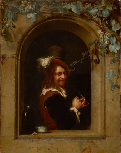 Hombre con una pipa en una ventana de Frans van Mieris