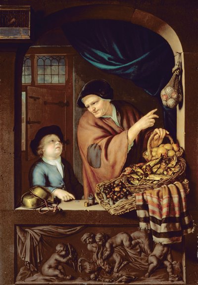 El vendedor de castañas y arenques de Frans van Mieris