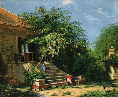 Escalera de jardín junto al estanque de Blege (óleo sobre lienzo) de Frants Diderik Boe