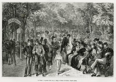 El Prater: el gran paseo. Grabado por Kollarz, para ilustrar la historia Viena y sus suburbios, por M. Newlinski, en 1881, publicado en el Tour du monde, bajo la dirección de Edouard Charton (1807-1890) de Franz (after) Kollarz