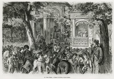 El Volks Prater: parte popular del prater principal, que ofrece numerosas distracciones, circo, orquesta y espectáculo de marionetas. Grabado de Kollarz, para ilustrar la historia Viena y sus suburbios, por M. Newlinski, en 1881, publicado en el Tour du mo de Franz (after) Kollarz