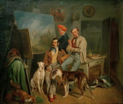 Los hermanos Benno, Franz y Eugen Adam en el estudio de Franz Adam