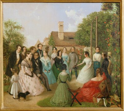 Pfaenderspiele der Familienmitglieder Alt im Garten - Un juego de pérdidas en el jardín de la familia Alt ... (pintura sobre lienzo) de Franz Alt