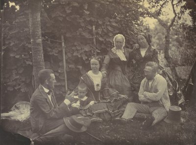 [Tres mujeres, dos hombres y un niño en un picnic], 1850s-60s de Franz Antoine