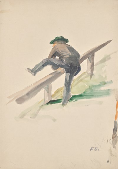 Hombre trepando por una barandilla de Franz Barwig d. Ä.