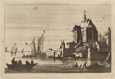 Iglesia en una ensenada con bote de remos en primer plano de Franz Edmund Weirotter