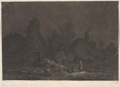 Escena a la luz de la luna con figuras delante de una cabaña
XII Vues de la Normandie (título de la serie) de Franz Edmund Weirotter