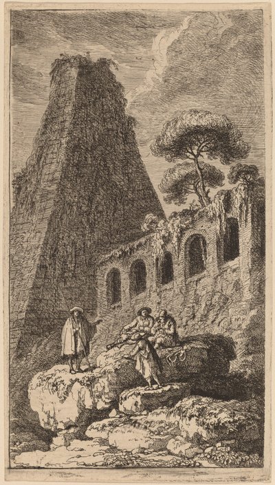 La Pirámide de Sesto cerca de las Puertas de San Pablo en Roma de Franz Edmund Weirotter