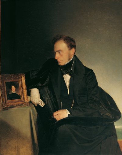 El pintor Franz Wipplinger mirando el retrato en miniatura de su hermana fallecida de Franz Eybl