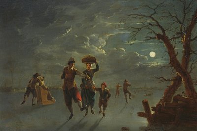 Patinaje sobre hielo a la luz de la luna de Franz Ferg