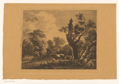 Pareja de pastores con rebaño en un claro del bosque de Franz Gabet