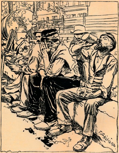 Trabajadores en la cena, c. 1900 de Franz Gailliard