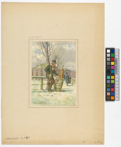 Vendedor de pretzels frente a la puerta de Franzenstor, en el Glacis de Franz Gerasch