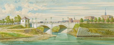 El puente Radetzky sobre el río Viena con su confluencia con el Danubio de Franz Gerasch