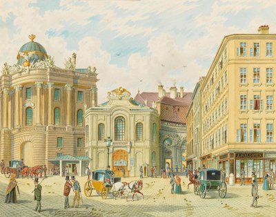 El antiguo Burgtheater de Viena - Franz Gerasch (1826-1906). Acuarela sobre papel, principios de 1900. Dimensiones : 23x29 cm. Colección privada de Franz Gerasch