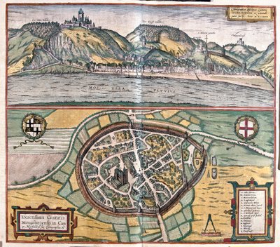 Ilustración precisa de la ciudad de Munstermaifeld en Maifeld, Alemania de Franz Hogenberg