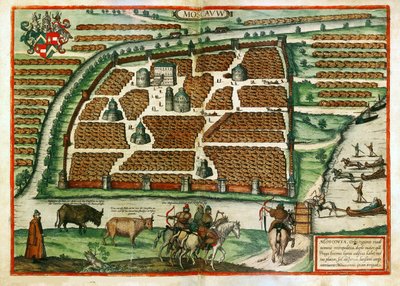 Mapa de Moscú (Rusia) - Obra de Frans Hogenberg (1535-1590), grabado y acuarela extraídos del terrario Civitates orbis de Franz Hogenberg
