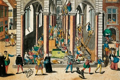 Destrucción de reliquias y estatuas en iglesias, abril de 1566, grabado de Franz Hogenberg de Franz Hogenberg