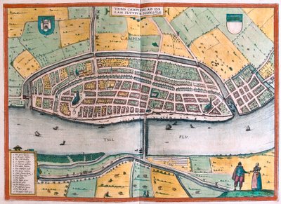 Kampen y el río IJssel o Yssel, Países Bajos (Grabado) de Franz Hogenberg