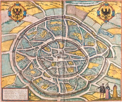 Mapa de Aquisgrán (Aquisgranum), Alemania de Franz Hogenberg