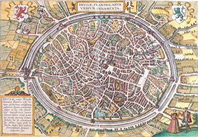 Mapa de Brujas (Brugae), Bélgica de Franz Hogenberg